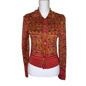 T15 ZARA Novelty cactus print sweater with cloth buttons size small pink orange
